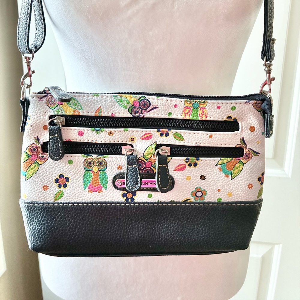 Stone Mountain USA 3-Bagger Crossbody Bag Purse Owl Print Navy Blue & White